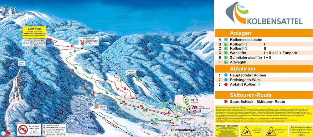 Pistenplan Skigebiet Oberammergau Wanklifte Kolbensattel